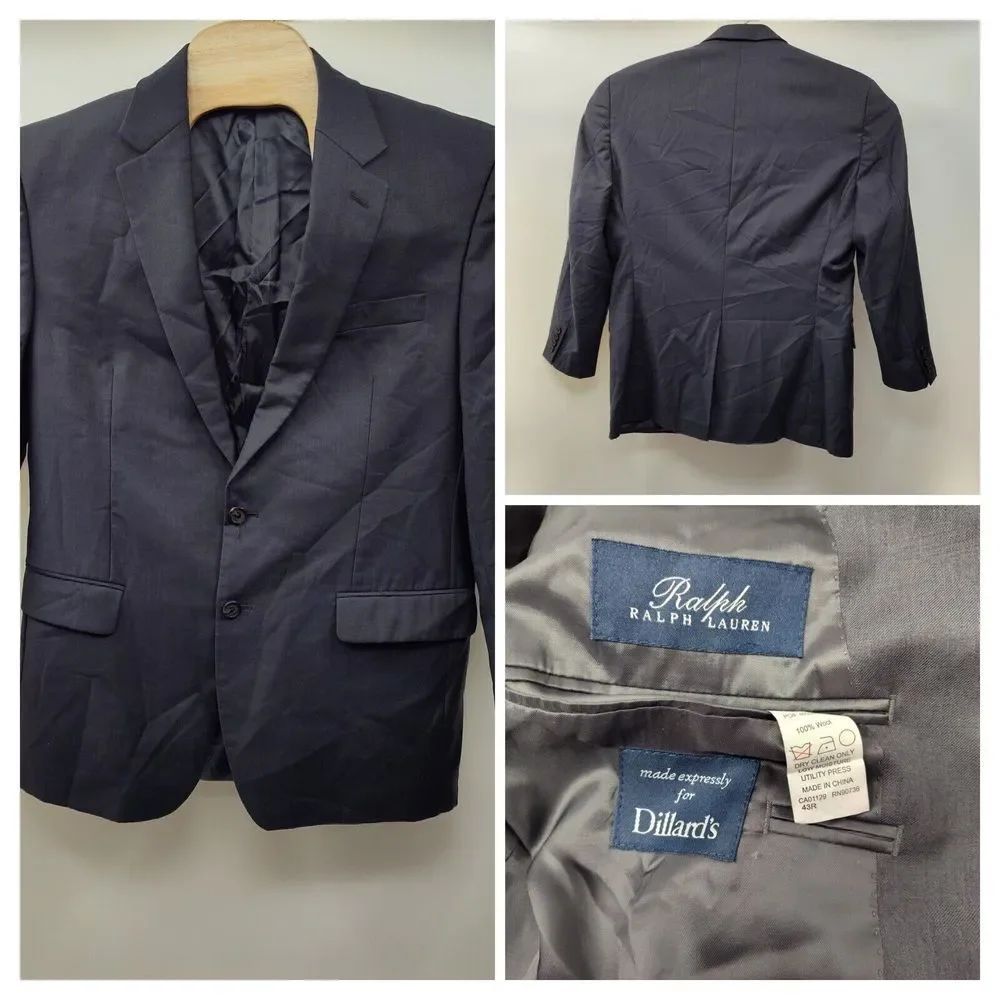 Ralph Ralph‎ Lauren Wool Sport Coat Gray Size 43R Mens Jacket Blue Label